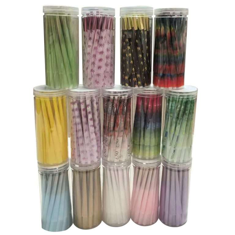 50-Count Pre-Rolled Cones - 110mm Wood Pulp Rolling Papers in Colorful Jars