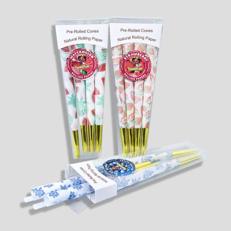 HONEYPUFF 4.3-inch tropical fruit pre-rolled cones with gold tips – assorted flavors